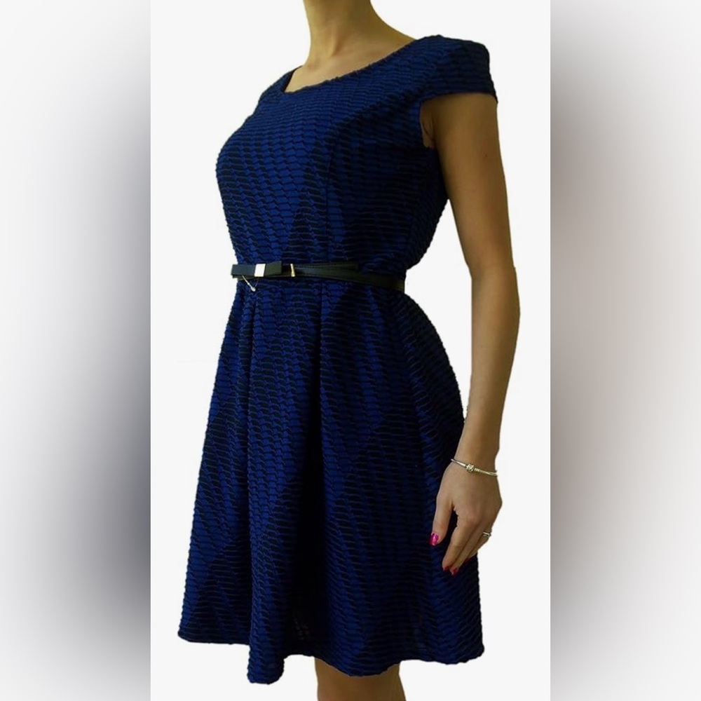 Iz Byer Novelty Burgundy knit Fit-and-Flare Dress